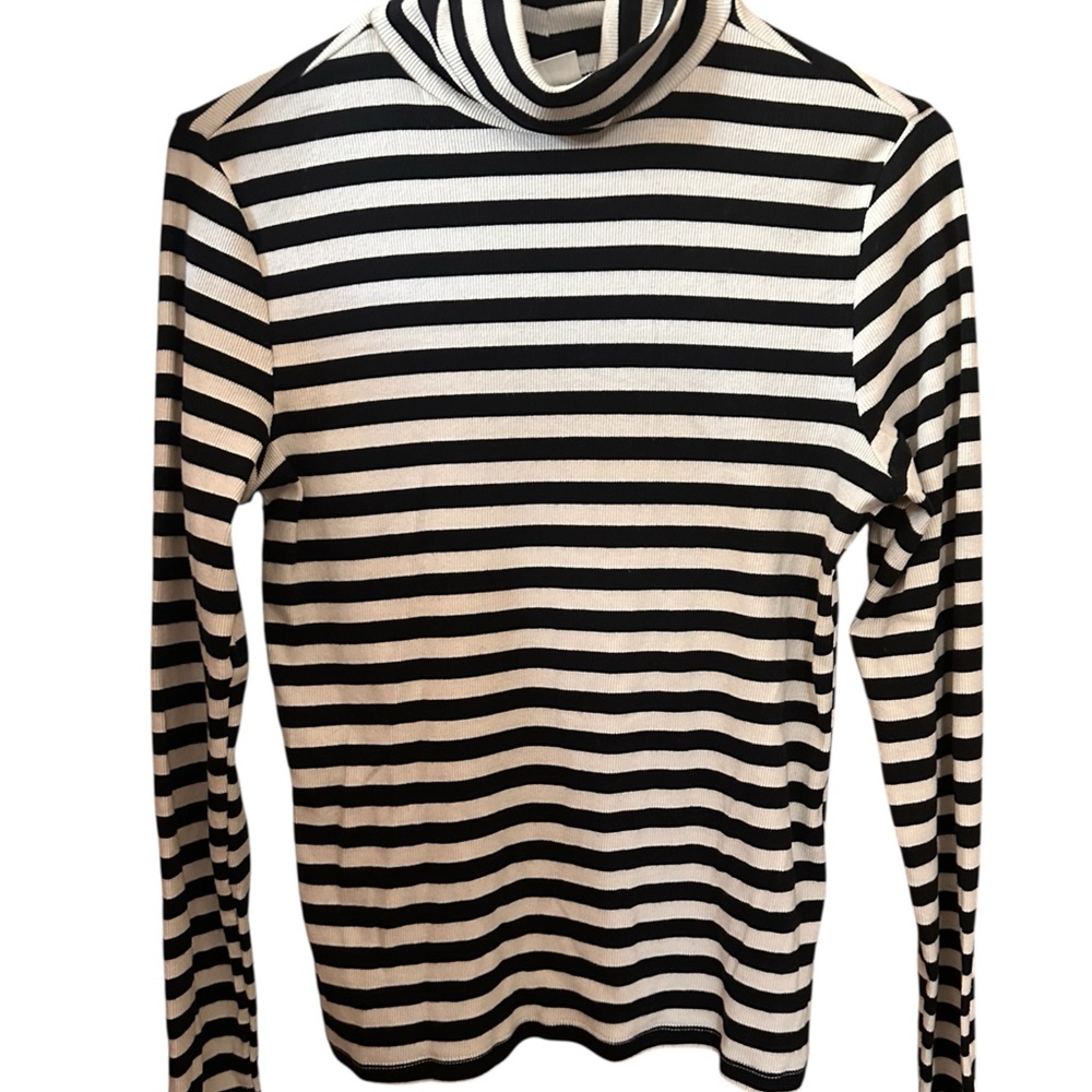 Black and White Striped Turtleneck Sweater